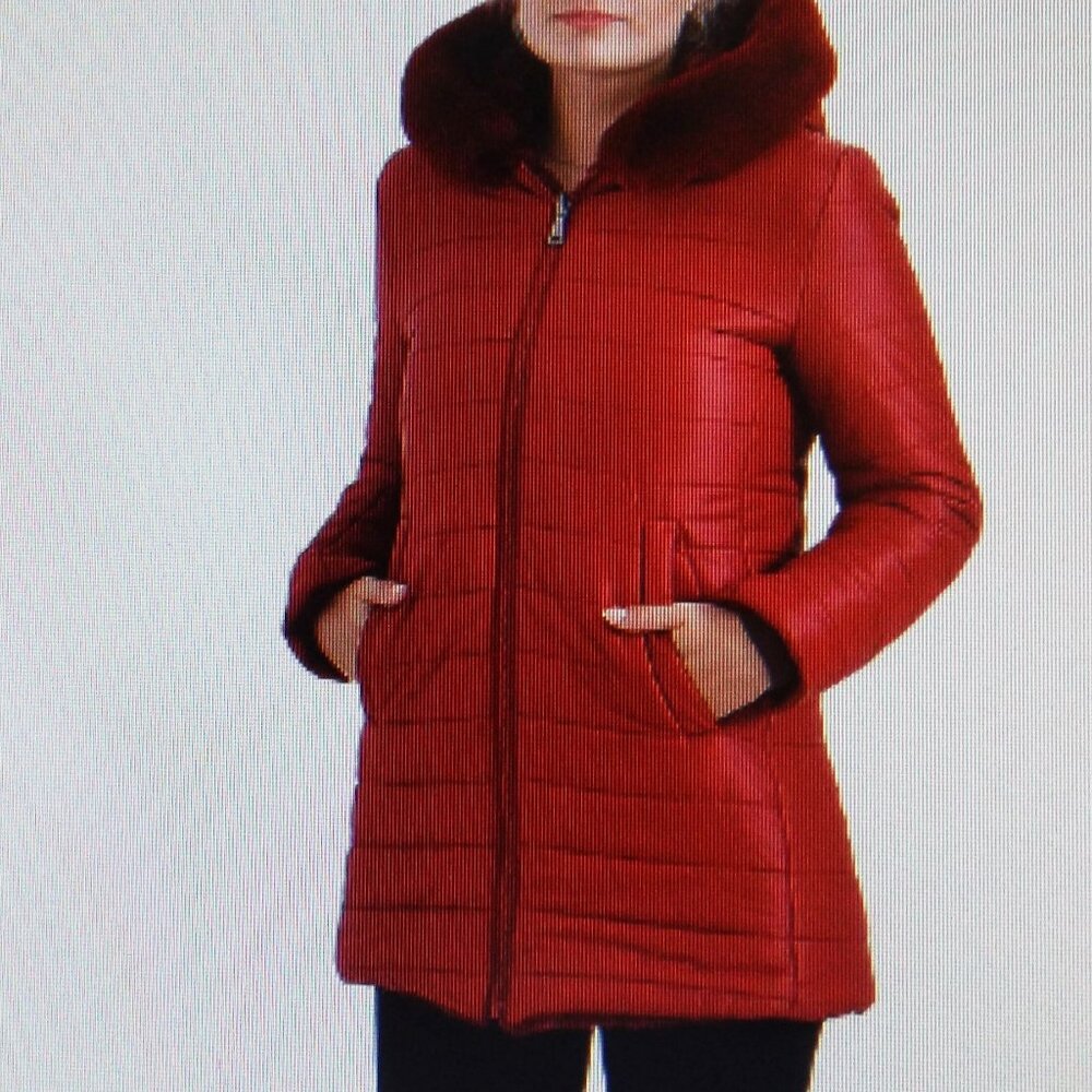 Red Reversible Puffer/Faux Fur Jacket, Size M (#EV2087)